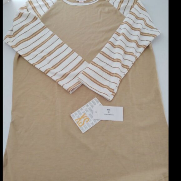 LulaRoe Randy T-shirt Tan w Stripes Size XS New w Tags (M1) - Picture 1 of 6